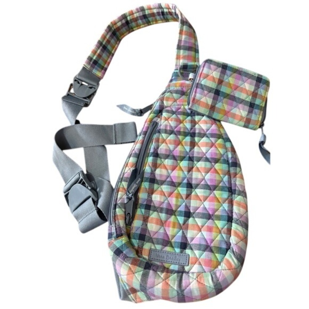 Vera Bradley Gingham Plaid Mini Sling Backpack & RFID Petite Wallet Set NEW